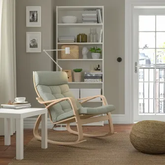 IKEA POÄNG Balansoar, furnir stejar alb/Gunnared verde deschis