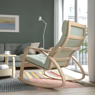 IKEA POÄNG Balansoar, furnir stejar alb/Gunnared verde deschis
