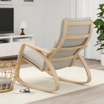 IKEA POÄNG Balansoar, furnir stejar alb/Knisa bej deschis