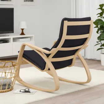 IKEA POÄNG Balansoar, furnir stejar alb/Knisa negru