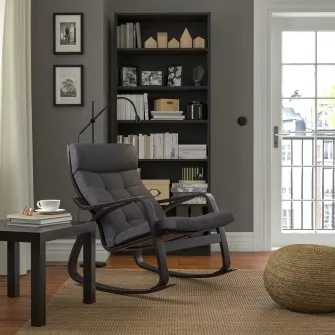 IKEA POÄNG Balansoar, negru-maro/Gunnared gri inchis