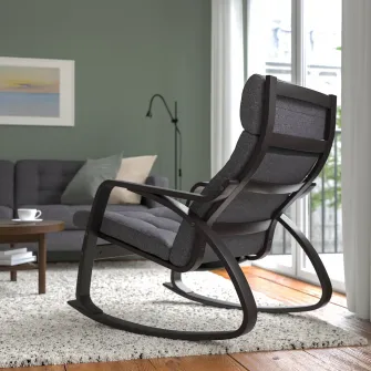 IKEA POÄNG Balansoar, negru-maro/Gunnared gri inchis