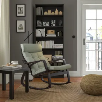 IKEA POÄNG Balansoar, negru-maro/Gunnared verde deschis