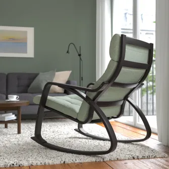 IKEA POÄNG Balansoar, negru-maro/Gunnared verde deschis