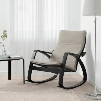 IKEA POÄNG Balansoar, negru-maro/Knisa bej deschis