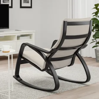 IKEA POÄNG Balansoar, negru-maro/Knisa bej deschis