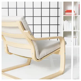 IKEA POÄNG Fotoliu cu spatar jos, natur/bej/Katorp natur/bej