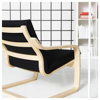 IKEA POÄNG Fotoliu cu spatar jos, natur/bej/Vissle negru