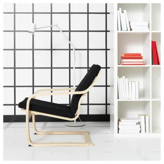 IKEA POÄNG Fotoliu cu spatar jos, natur/bej/Vissle negru