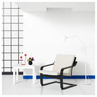 IKEA POÄNG Fotoliu cu spatar jos, negru-maro/Katorp natur/bej