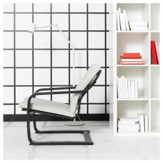 IKEA POÄNG Fotoliu cu spatar jos, negru-maro/Katorp natur/bej