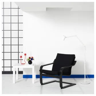 IKEA POÄNG Fotoliu cu spatar jos, negru-maro/Vissle negru
