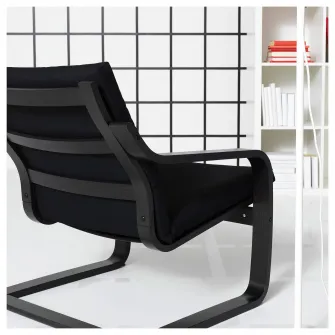 IKEA POÄNG Fotoliu cu spatar jos, negru-maro/Vissle negru