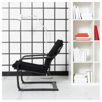 IKEA POÄNG Fotoliu cu spatar jos, negru-maro/Vissle negru