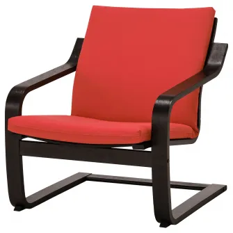 IKEA POÄNG Fotoliu cu spatar jos, negru-maro/Vissle rosu