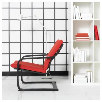 IKEA POÄNG Fotoliu cu spatar jos, negru-maro/Vissle rosu