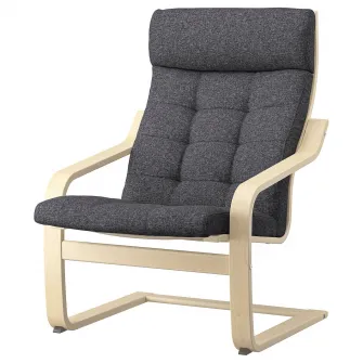 IKEA POÄNG Fotoliu, furnir mesteacan/Gunnared gri inchis