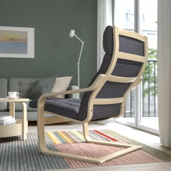 IKEA POÄNG Fotoliu, furnir mesteacan/Gunnared gri inchis