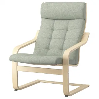 IKEA POÄNG Fotoliu, furnir mesteacan/Gunnared verde deschis