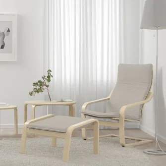 IKEA POÄNG Fotoliu, furnir mesteacan/Knisa bej deschis