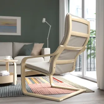 IKEA POÄNG Fotoliu, furnir mesteacan/Knisa bej deschis
