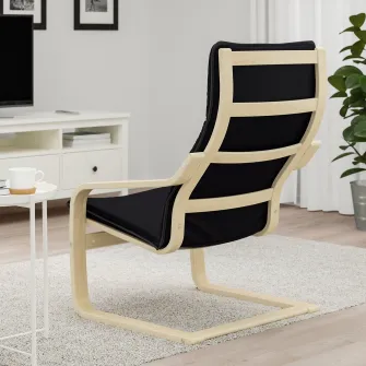 IKEA POÄNG Fotoliu, furnir mesteacan/Knisa negru