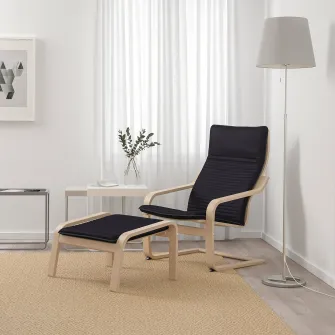 IKEA POÄNG Fotoliu, furnir stejar alb/Knisa negru