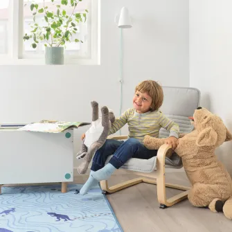 IKEA POÄNG Fotoliu pentru copii, furnir mesteacan/Knisa bej deschis