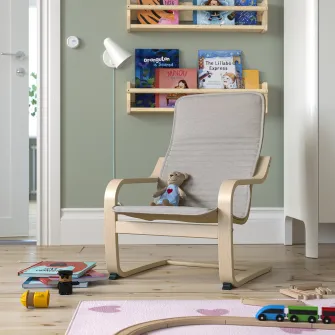 IKEA POÄNG Fotoliu pentru copii, furnir mesteacan/Knisa bej deschis