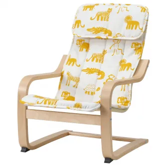 IKEA POÄNG Fotoliu pentru copii, furnir mesteacan/Skogbo animale