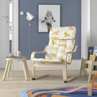 IKEA POÄNG Fotoliu pentru copii, furnir mesteacan/Skogbo animale