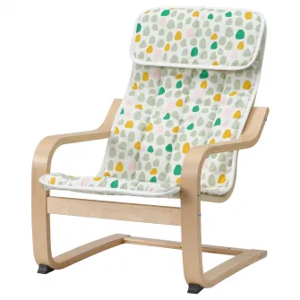 IKEA POÄNG Fotoliu pentru copii, furnir mesteacan/Ulvsby buline