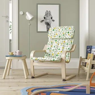 IKEA POÄNG Fotoliu pentru copii, furnir mesteacan/Ulvsby buline