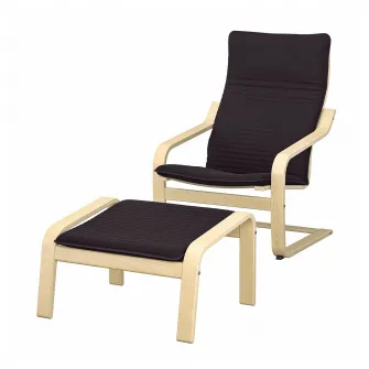 IKEA POÄNG Fotoliu si taburet, furnir mesteacan/Knisa negru