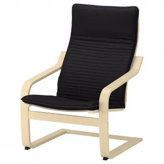 IKEA POÄNG Fotoliu si taburet, furnir mesteacan/Knisa negru