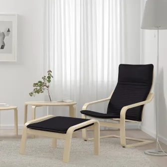 IKEA POÄNG Taburet, furnir mesteacan/Knisa negru