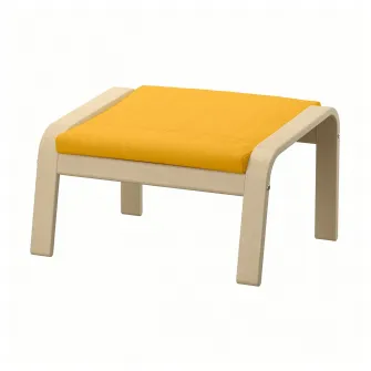 IKEA POÄNG Taburet, furnir mesteacan/Skiftebo galben