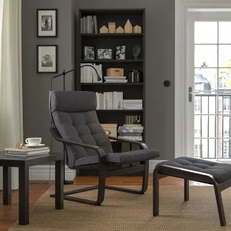 IKEA POÄNG Taburet, negru-maro/Gunnared gri inchis