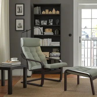 IKEA POÄNG Taburet, negru-maro/Gunnared verde deschis