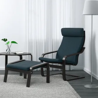 IKEA POÄNG Taburet, negru-maro/Hillared albastru inchis