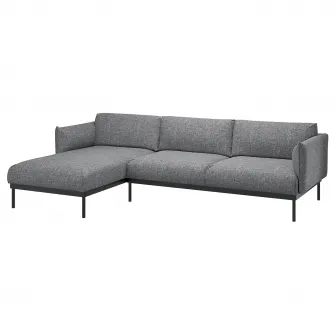 IKEA ÄPPLARYD Canapea 3 locuri cu sezlong, Lejde gri/negru
