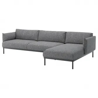 IKEA ÄPPLARYD Canapea 4 locuri cu sezlong, Lejde gri/negru
