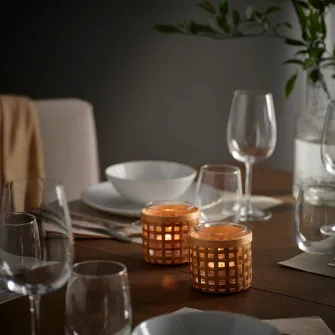 IKEA PÅVEFINK Suport lumanare pastila, bambus, 8 cm