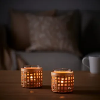 IKEA PÅVEFINK Suport lumanare pastila, bambus, 8 cm