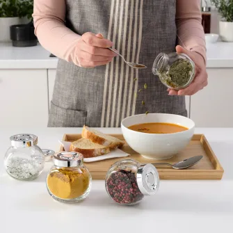 IKEA RAJTAN Borcan mirodenii, sticla/aluminiu, 15 cl