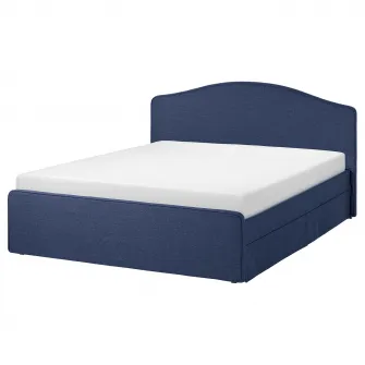 IKEA RAMNEFJÄLL Cadru pat tapitat, Kilanda albastru inchis, 140x200 cm