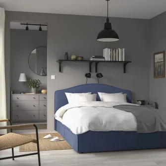 IKEA RAMNEFJÄLL Cadru pat tapitat, Kilanda albastru inchis, 140x200 cm
