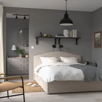 IKEA RAMNEFJÄLL Cadru pat tapitat, Kilanda bej deschis, 140x200 cm