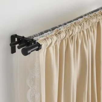 IKEA RÄCKA / HUGAD Combinatie bagheta tripla perdea, negru, 210-385 cm