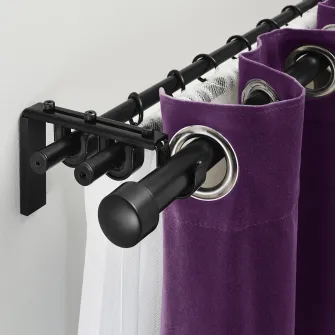 IKEA RÄCKA / HUGAD Combinatie bagheta tripla perdea, negru, 210-385 cm